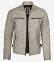 Mens Off White With Gray Wax Biker Leather Jacket