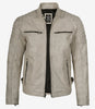 Mens Off White With Gray Wax Biker Leather Jacket