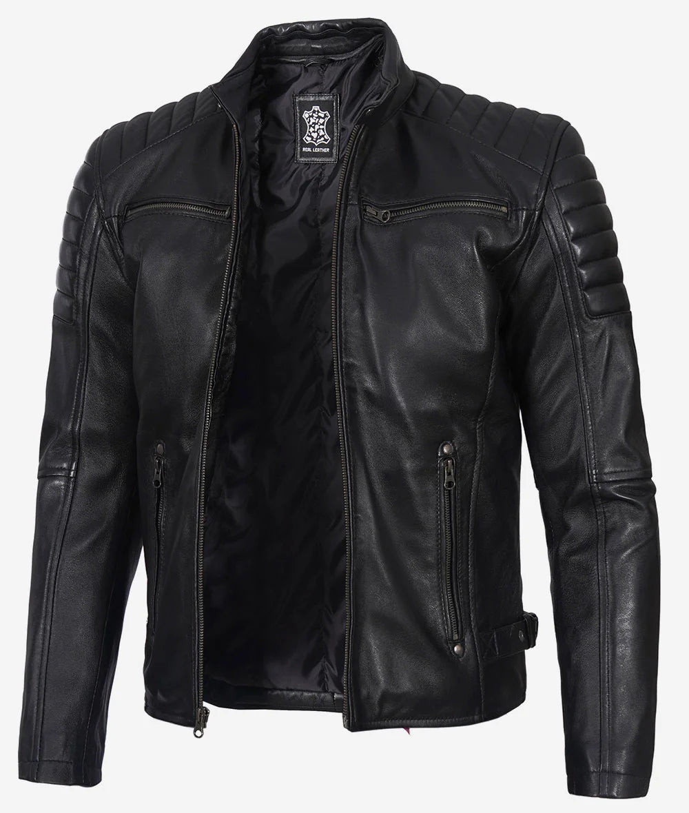 Men's Black Biker Style Leather Jacket