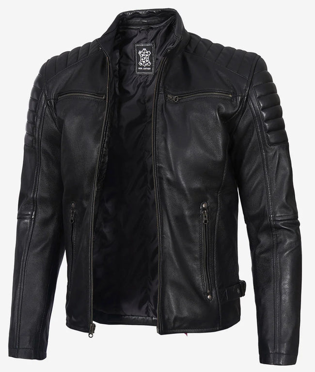 Men's Black Biker Style Leather Jacket