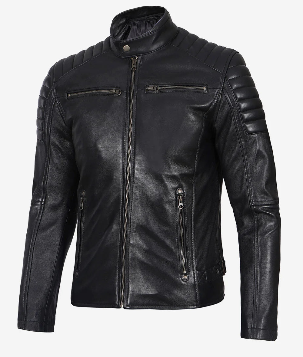 Men's Black Biker Style Leather Jacket