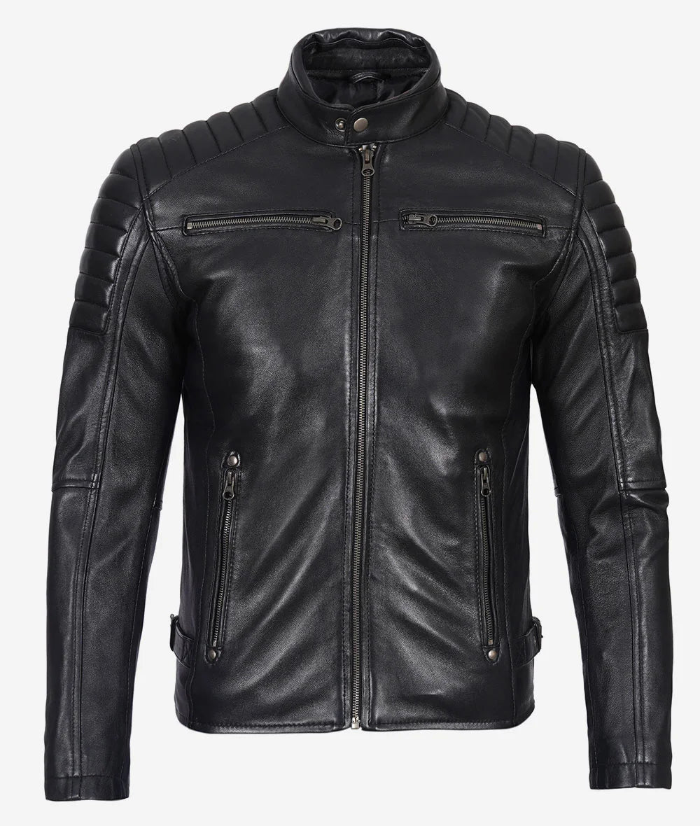 Men's Black Biker Style Leather Jacket
