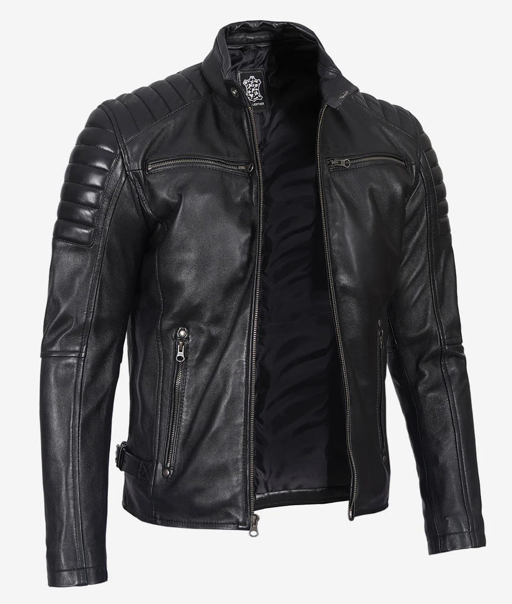 Men's Black Biker Style Leather Jacket