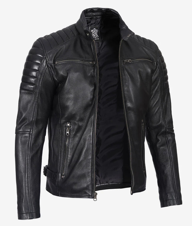 Men's Black Biker Style Leather Jacket
