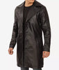 Jackson Mens Peak Lapel Long Black Leather Coat