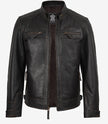 Men's Tall Distressed Brown Leather Biker Style Jacket - Quilted Shoulder