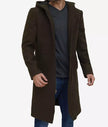 Mens Dark Green Hooded Wool Coat