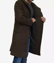 Mens Dark Green Hooded Wool Coat