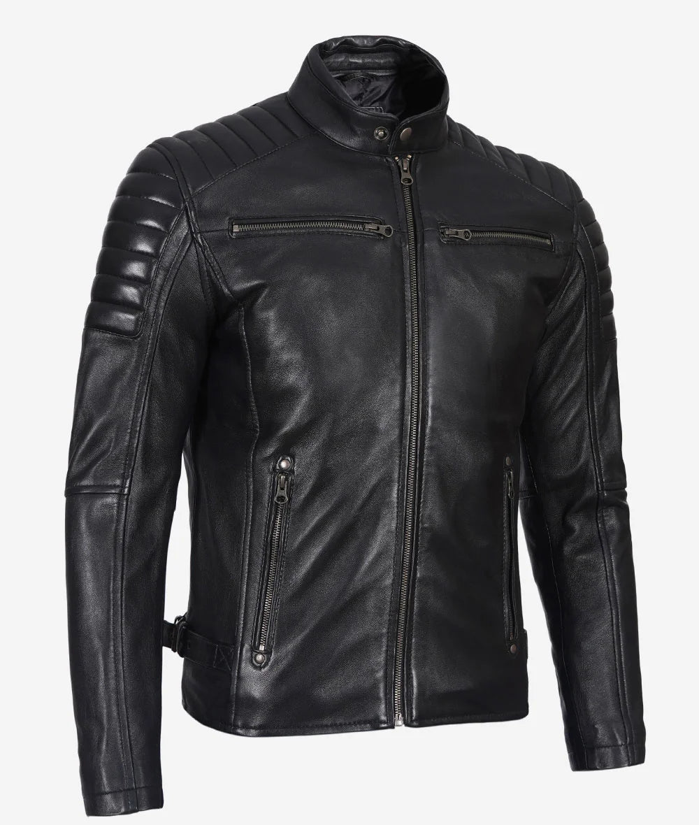 Men's Black Biker Style Leather Jacket
