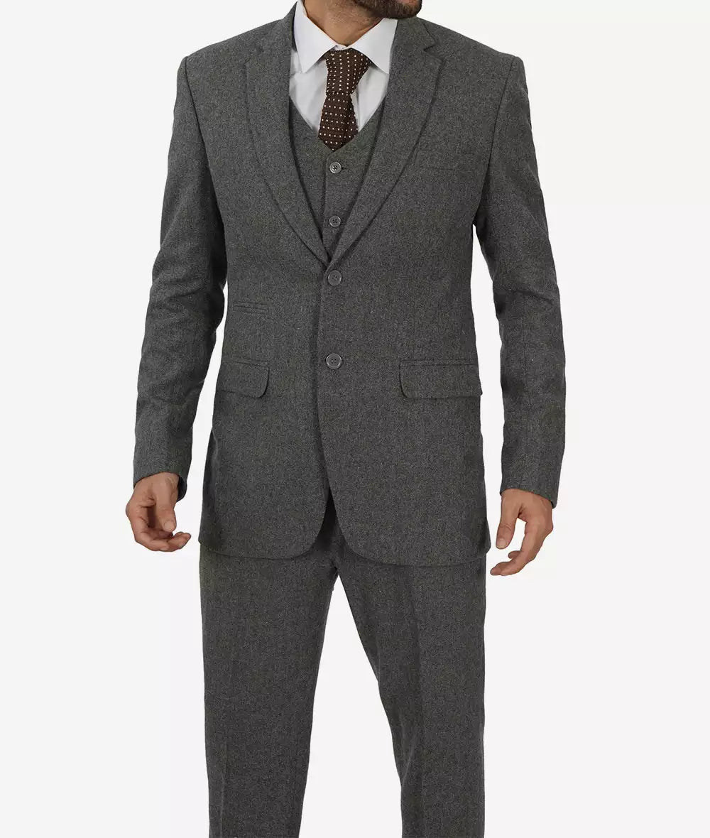 Grey Three Piece Two Button Suit Mens