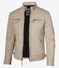 Mens Quilted Shoulder Beige Cafe Racer Leather Jacket