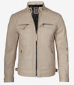 Mens Quilted Shoulder Beige Cafe Racer Leather Jacket