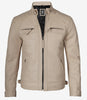 Mens Quilted Shoulder Beige Cafe Racer Leather Jacket
