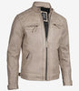 Mens Cafe Racer Beige Leather Jacket