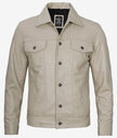 Mens Four Pockets Beige Leather Trucker Jacket