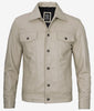 Mens Four Pockets Beige Leather Trucker Jacket