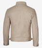 Mens Quilted Shoulder Beige Cafe Racer Leather Jacket