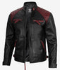 Mens Black and Maroon Cafe Racer Leather Jacket