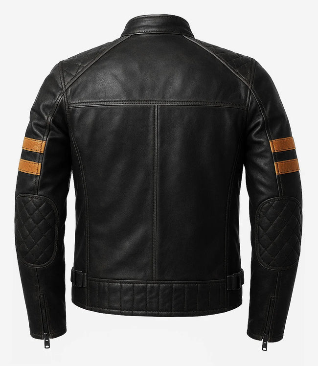 Mens Black Lambskin Leather Cafe Racer Jacket