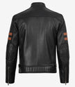 Men's Black Leather Biker Style Jacket with Tan Arm Stripes