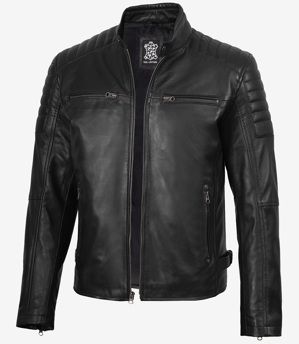 Mens Black Cafe Racer Leather Jacket
