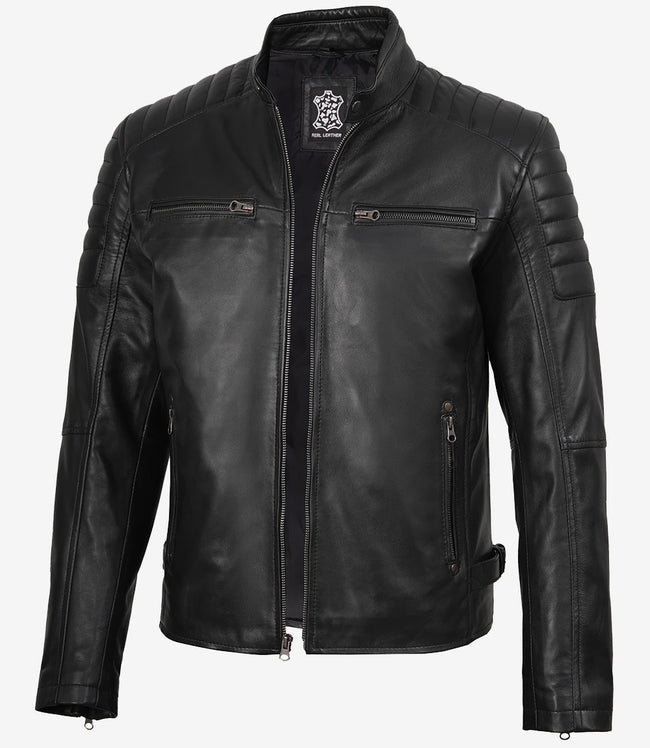 Mens Black Cafe Racer Leather Jacket