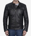 Mens Black Leather Cafe Racer Jacket