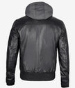 Mens Black Leather Hooded Moto Jacket