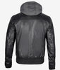 Mens Black Leather Hooded Moto Jacket