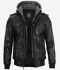 Mens Bomber Hooded Black Leather Jacket