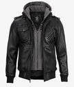 Mens Bomber Hooded Black Leather Jacket