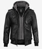 Mens Bomber Hooded Black Leather Jacket