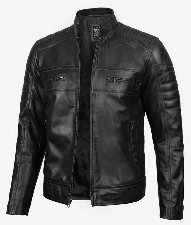 Austin Mens Lambskin Black Cafe Racer Leather Jacket