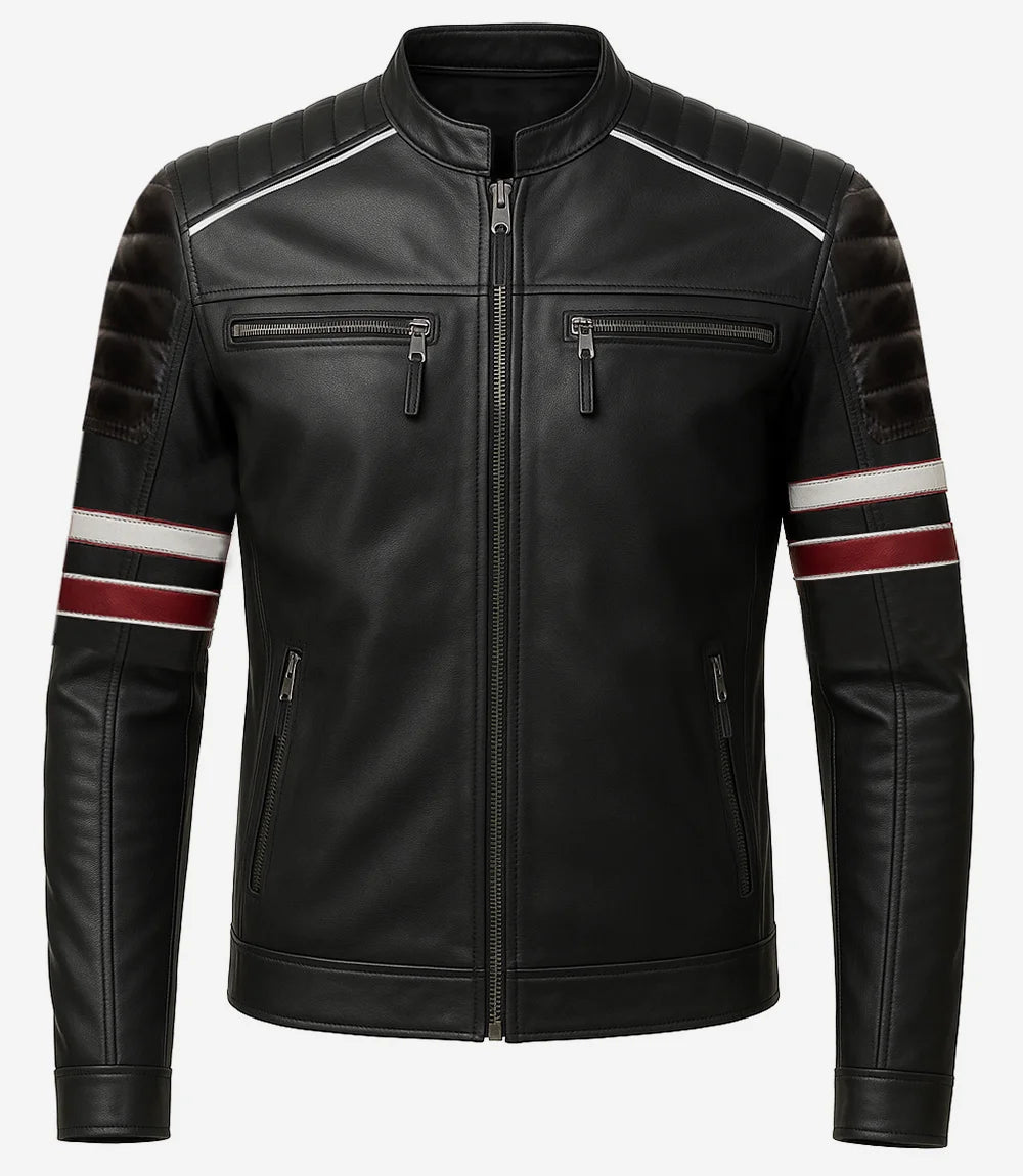 Mens Black Lambskin Leather Biker Jacket