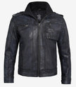 Mens Cafe Racer Distressed Black Leather Jacket