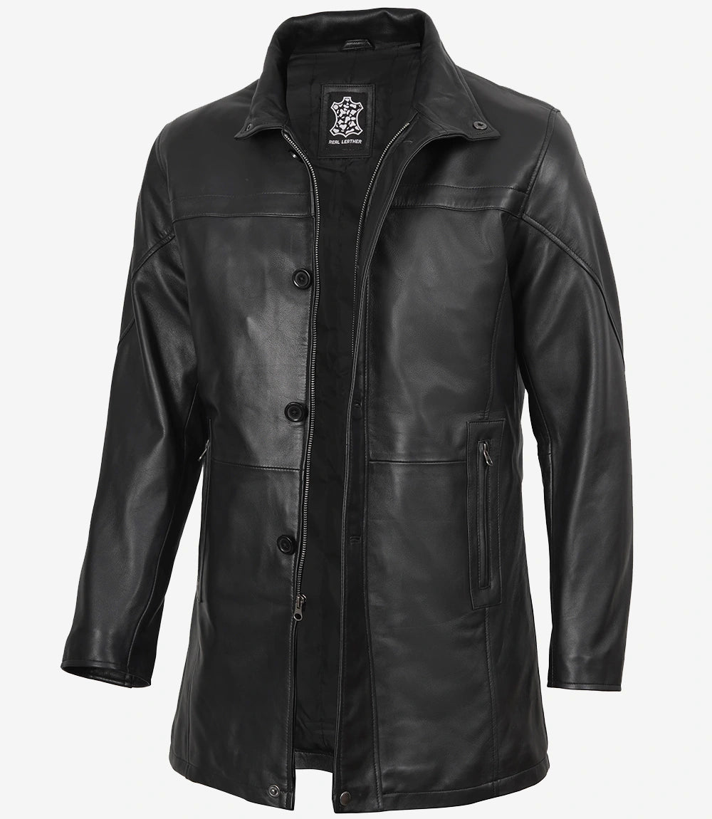 Bristol Black Mens Leather Car Coat