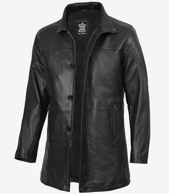 Bristol Black Mens Leather Car Coat