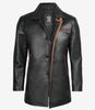 Mens Black Leather Coat With Brown Detailing