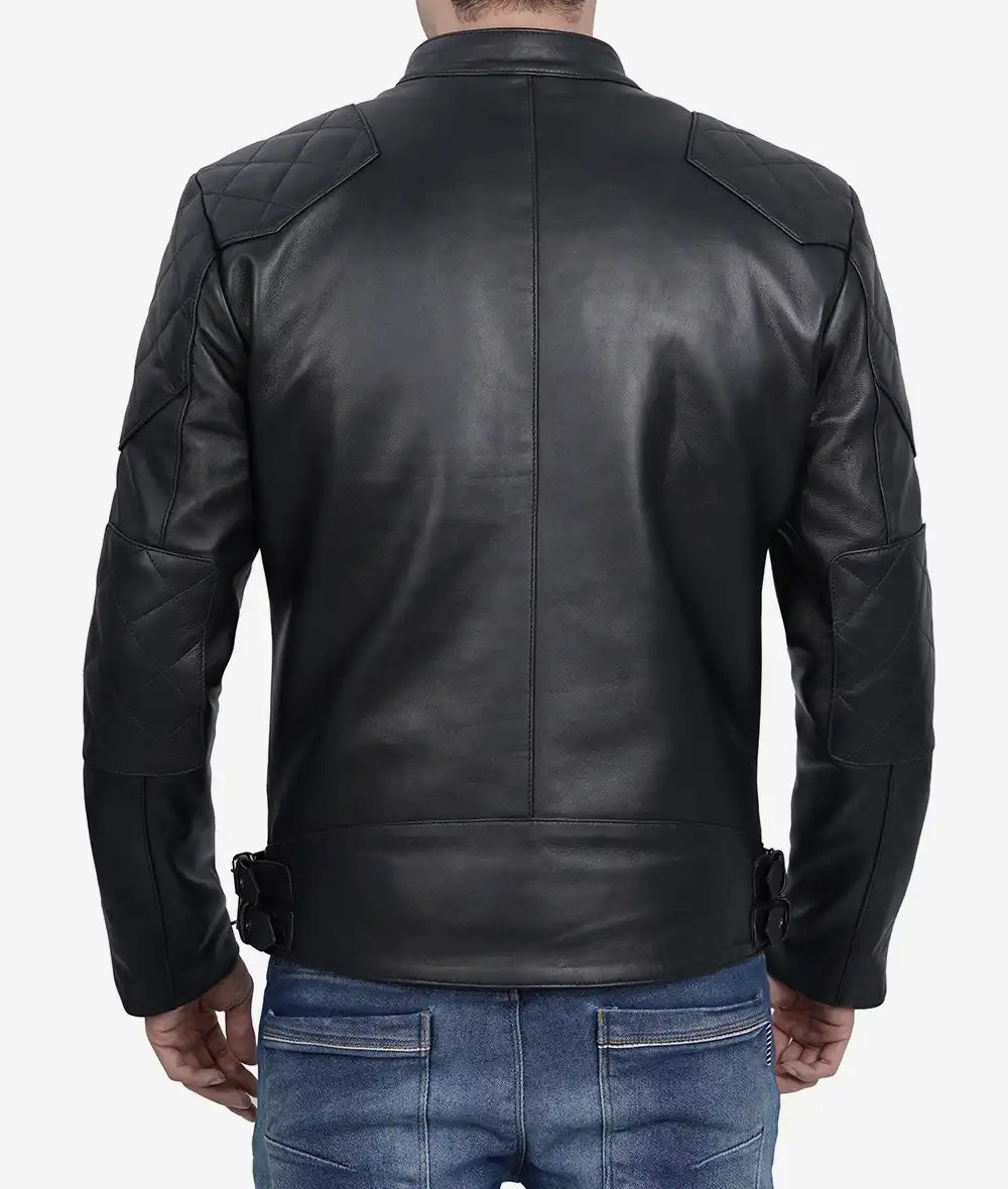 Mens Black Leather Cafe Racer Jacket