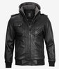 Mens Bomber Hooded Black Leather Jacket