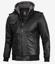 Mens Bomber Hooded Black Leather Jacket