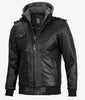 Mens Bomber Hooded Black Leather Jacket