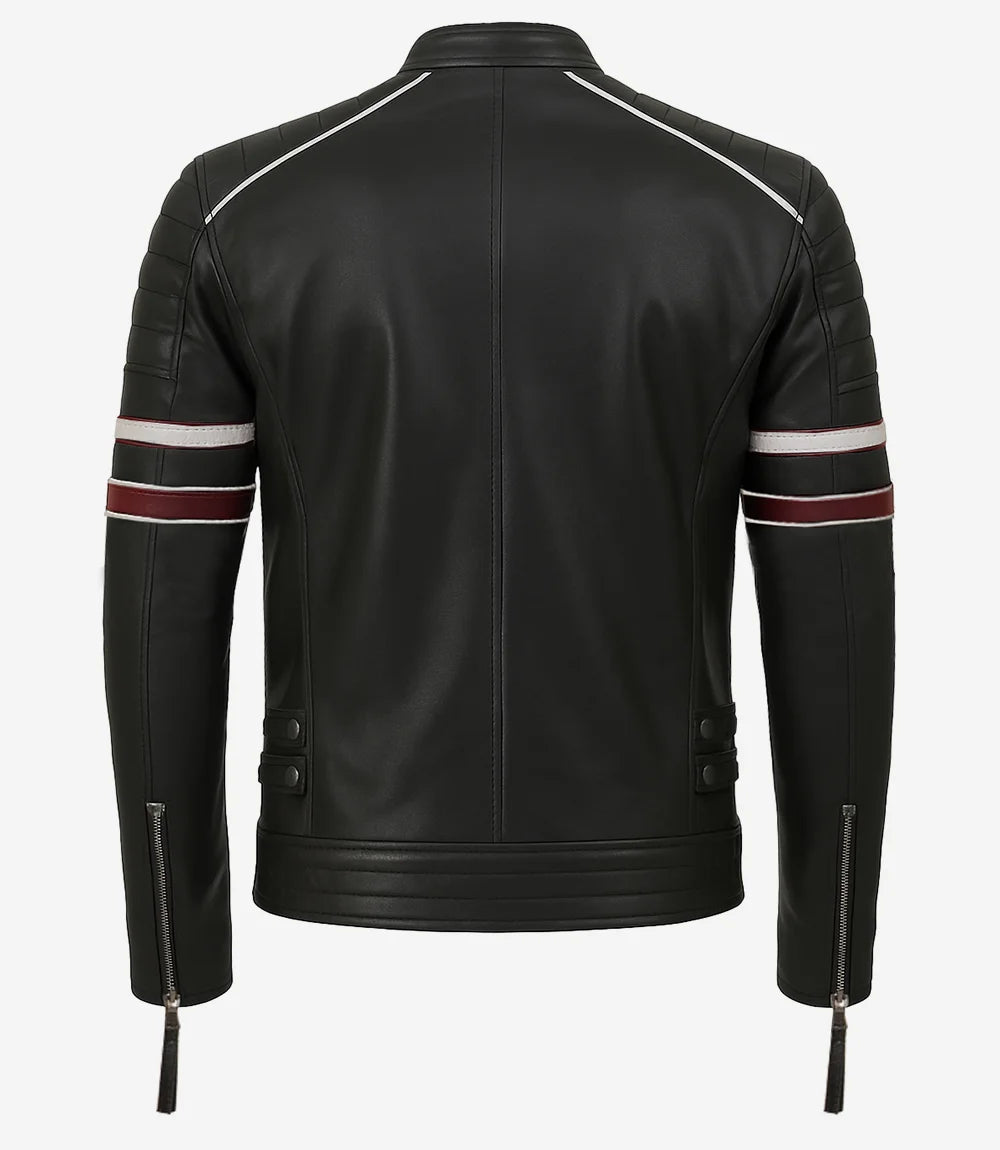 Mens Black Lambskin Leather Biker Jacket
