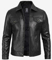 Mens Black Leather Trucker Jacket