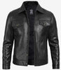 Mens Black Leather Trucker Jacket