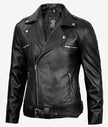 Black Asymmetrical Belted Moto Leather Jacket