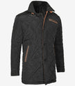Mens Black Quilted Coat With Brown Detailing