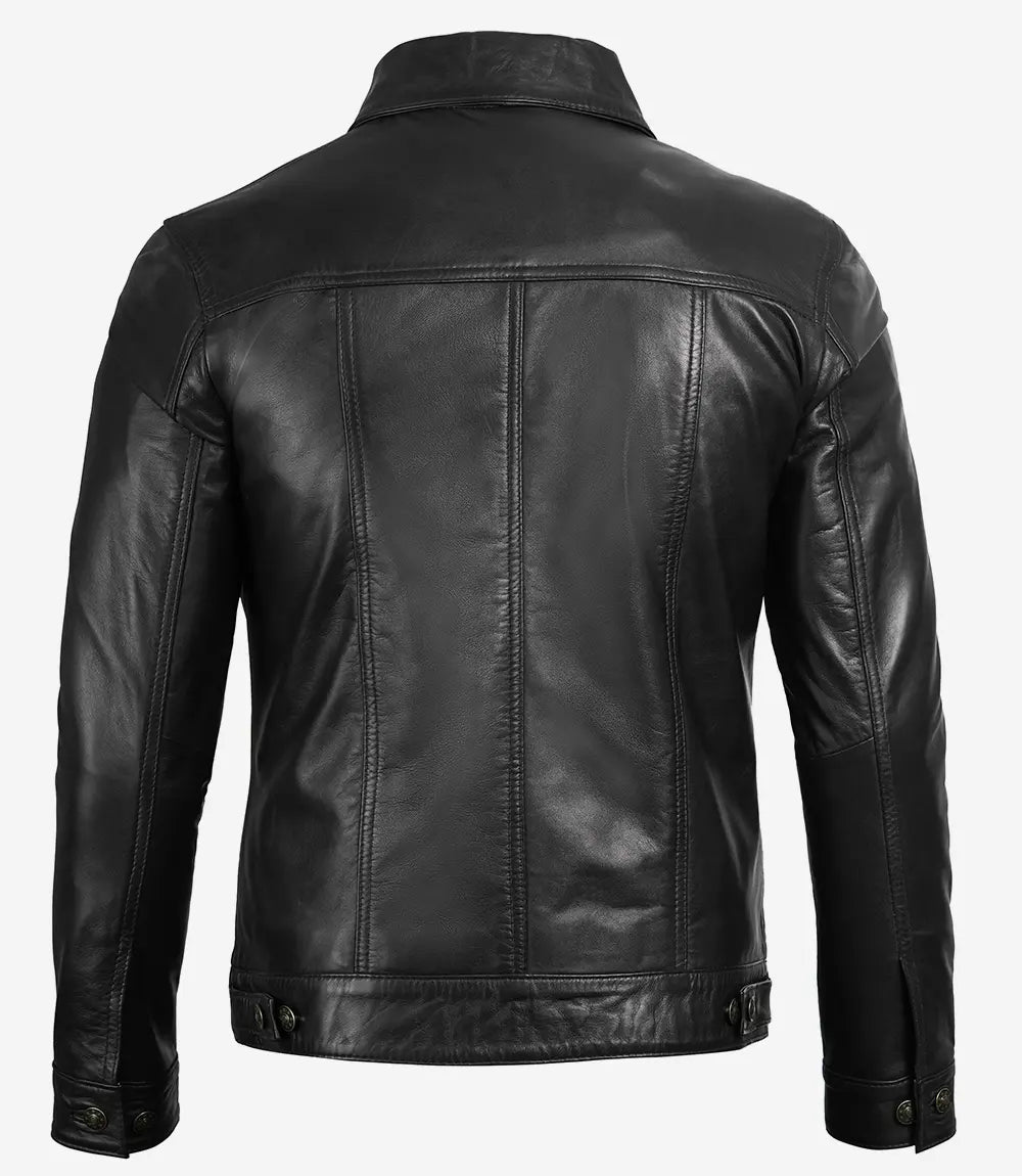 Mens Black Leather Trucker Jacket