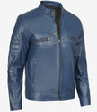Mens Blue Cafe Racer Leather Jacket