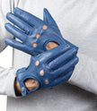 Mens Real Leather Blue Driving Gloves